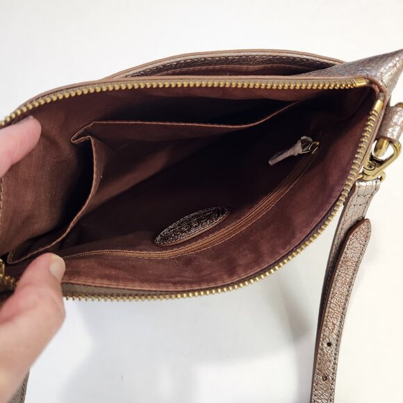 Fossil Metallic Bronze Brown Leather Crossbody Bag Adjustable Strap NWOT - Picture 6 of 13